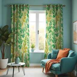 Green Botanical Curtains, Leaf Pattern Tropical Nature Drapes, Custom Made Eyelet Or Rod Pocket Panels - thumbnail 2