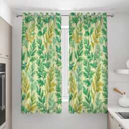 Green Botanical Curtains, Leaf Pattern Tropical Nature Drapes, Custom Made Eyelet Or Rod Pocket Panels - thumbnail 3