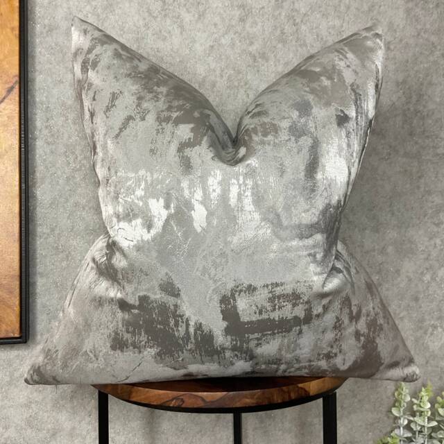 Luxury Pillow Cover, Metallic Grey Cushion Clarke & Tessere Pewter Throw Sofa Pillow, Bed Cover - Insta - image 1