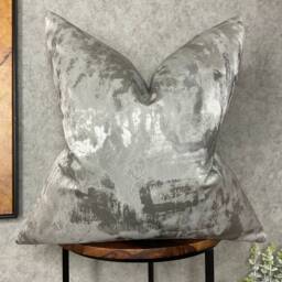 Luxury Pillow Cover, Metallic Grey Cushion Clarke & Tessere Pewter Throw Sofa Pillow, Bed Cover - Insta - thumbnail 1