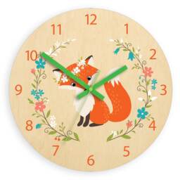 Children Wall Clock - Fox With Personalizen Name, Wooden Clock, Flower, Numbers, Gift, Funny Clock, Kids Girls - thumbnail 4