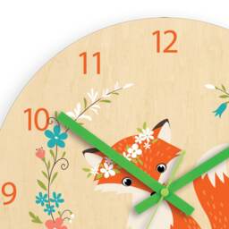 Children Wall Clock - Fox With Personalizen Name, Wooden Clock, Flower, Numbers, Gift, Funny Clock, Kids Girls - thumbnail 2