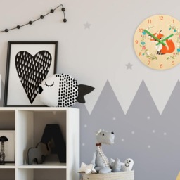 Children Wall Clock - Fox With Personalizen Name, Wooden Clock, Flower, Numbers, Gift, Funny Clock, Kids Girls - thumbnail 3