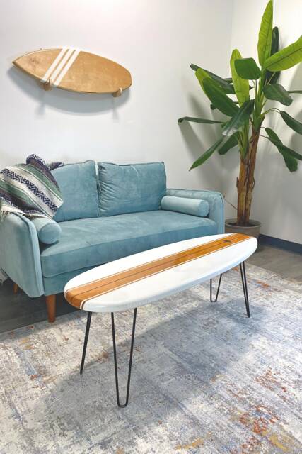 White & Wood Grain Surfboard Coffee Table - image 1