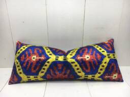 Handwoven Silk Ikat Lumbar Pillow Cover Modern Home Decor - 10x24 - thumbnail 1
