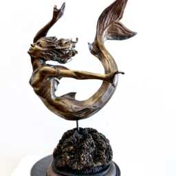 Mermaid Statue, Hand Painted Resin Sculpture, Bronze Finish- Mythical Creature Figurine- Unique Legendary Figurine Fantasy Art Decor - thumbnail 2