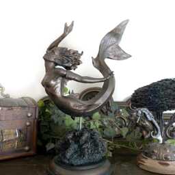 Mermaid Statue, Hand Painted Resin Sculpture, Bronze Finish- Mythical Creature Figurine- Unique Legendary Figurine Fantasy Art Decor - thumbnail 3