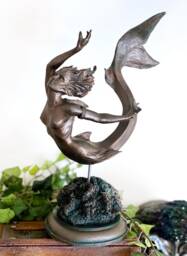Mermaid Statue, Hand Painted Resin Sculpture, Bronze Finish- Mythical Creature Figurine- Unique Legendary Figurine Fantasy Art Decor