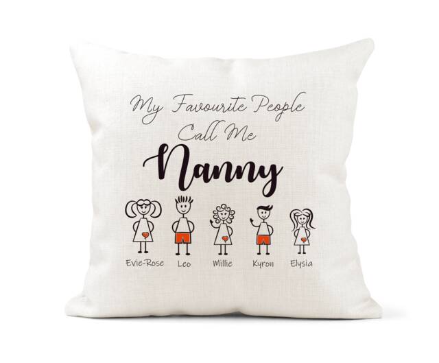 Personalised Cushion, Nanny, Mum, Grandad, Dad Gift, Stick People Family, Grandchildren, Kids Names, Favourite Call Me - image 1
