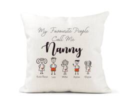 Personalised Cushion, Nanny, Mum, Grandad, Dad Gift, Stick People Family, Grandchildren, Kids Names, Favourite Call Me - thumbnail 1