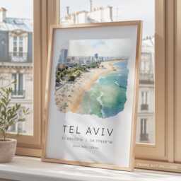 Tel Aviv Coastal Print, Israel Travel Wall Art, Decor, Birthday Gifts, Map Coordinates - thumbnail 3
