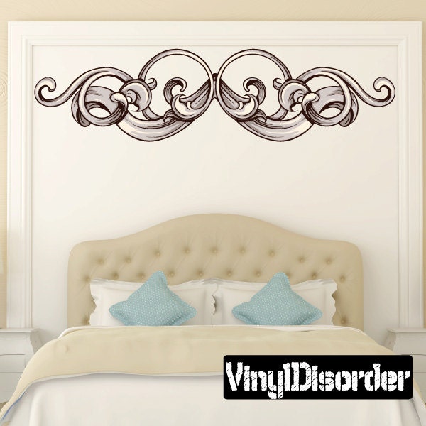 Floral Headboard Wall Decal - Fabric Vinyl Removable & Reusable Floralheadboarduscolor008Et
