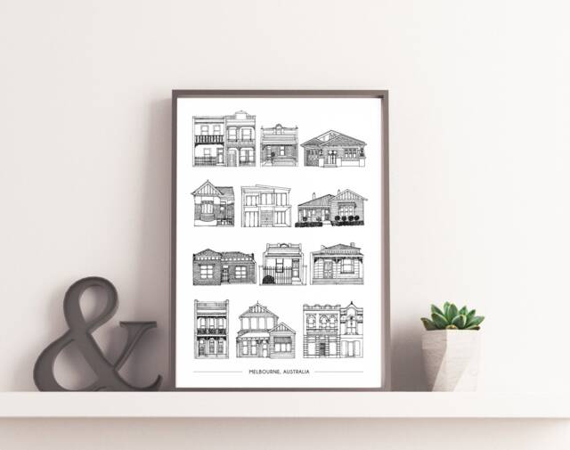 Houses Of Melbourne - A4 Print, Cityscape, Art, Wall Decor, Travel Print, Terrace House - image 1