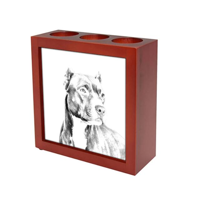American Pit Bull Terrier - Wooden Stand For Candles/Pens With The Image Of A Dog New Collection - image 1