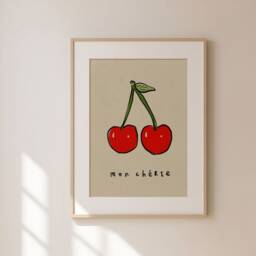 Mon Cherie Print, Cherries French Wall Art, Retro Prints, Home Decor, Trendy Inspo, Unframed - thumbnail 2