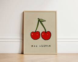 Mon Cherie Print, Cherries French Wall Art, Retro Prints, Home Decor, Trendy Inspo, Unframed - thumbnail 1