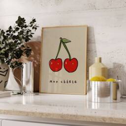 Mon Cherie Print, Cherries French Wall Art, Retro Prints, Home Decor, Trendy Inspo, Unframed - thumbnail 3