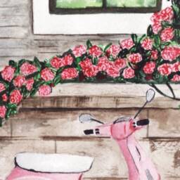 Retro Pink Scooter Print Colorful Cafe Diner Wall Art - thumbnail 2