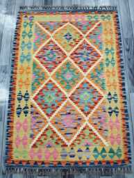 Tribal Rug, Handmade Artisan Afghan Turkish Scandinavian Navajo Bohemian Flatweave Wool Kilim Rug 149x105 cm - thumbnail 1