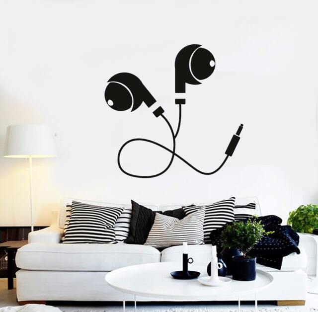 Wall Vinyl Music Earphone Head Phones Headphones Guaranteed Quality Decal 1568Dz - image 1