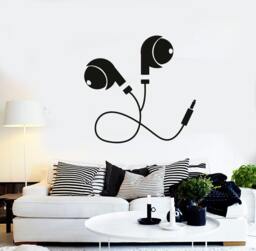 Wall Vinyl Music Earphone Head Phones Headphones Guaranteed Quality Decal 1568Dz - thumbnail 1