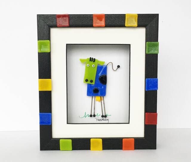 Whimsical Fused Glass Cow Shadowbox Picture - image 1