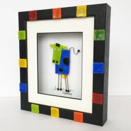 Whimsical Fused Glass Cow Shadowbox Picture - thumbnail 2