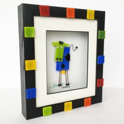 Whimsical Fused Glass Cow Shadowbox Picture - thumbnail 3