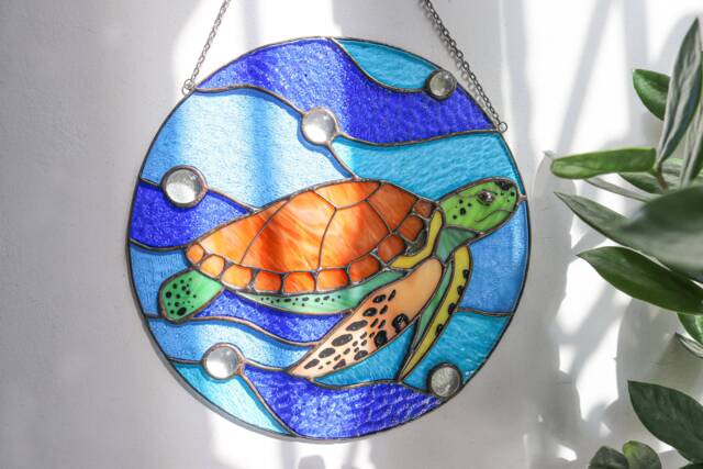 Turtle Suncatcher Stained Glass Decor Home House Window Wall Hangings Cling Nautical Gift - image 1