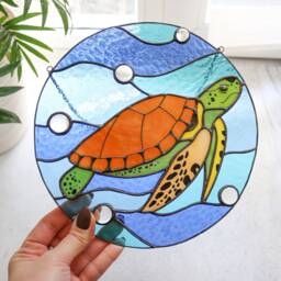 Turtle Suncatcher Stained Glass Decor Home House Window Wall Hangings Cling Nautical Gift - thumbnail 2
