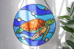 Turtle Suncatcher Stained Glass Decor Home House Window Wall Hangings Cling Nautical Gift - thumbnail 1