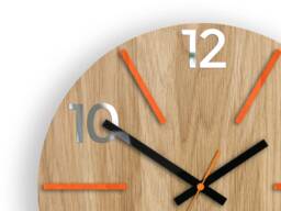 Wood Clock, Large Wall Wall Clock, Aksel Orange, Gift, Decor, Unique Wall, Oak, Clocks, Mirror Orange