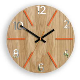 Wood Clock, Large Wall Wall Clock, Aksel Orange, Gift, Decor, Unique Wall, Oak, Clocks, Mirror Orange - thumbnail 3