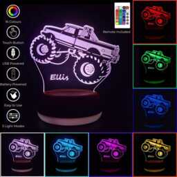 Custom Monster Truck Led Lamp - Personalised Night Light With 16 Colours & Remote Control, Ideal For Kids Gift Or Bedroom Decor - thumbnail 2