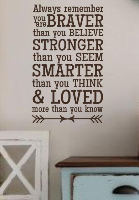 Always Remember You Are Braver Stronger Smarter -Vinyl Wall Decal - Winnie The Pooh-Wall Quotes - Lettering For Walls - image 1