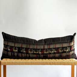 Vintage Hmong Hemp Pillow Handwoven Tribal Textile, Navy Batik - thumbnail 1