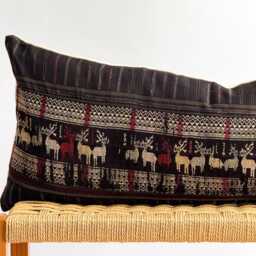 Vintage Hmong Hemp Pillow Handwoven Tribal Textile, Navy Batik - thumbnail 2