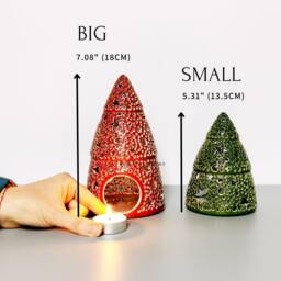 Hand-Carved Christmas Tree Tea Light Holder, Ceramic Farmhouse Decor, Available in Red, White, Green & Blue - thumbnail 4