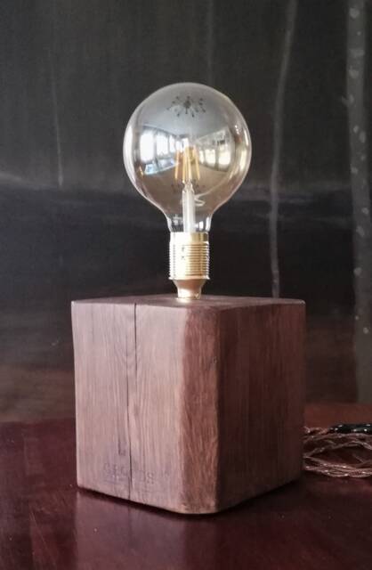 Reclaimed Wood Block Table Lamp With Vintage Edison Bulb, Handmade - image 1