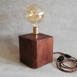 Reclaimed Wood Block Table Lamp With Vintage Edison Bulb, Handmade - thumbnail 2