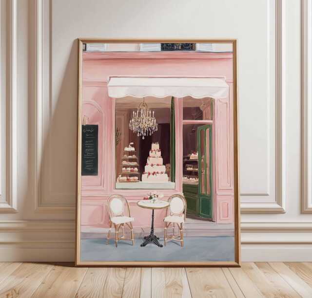 Paris Patisserie Poster Print, French Bakery Wall Art, Pink Cafe Decor, Elegant Cake Shop Illustration, Vintage Parisian Dessert Print