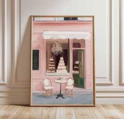 Paris Patisserie Poster Print, French Bakery Wall Art, Pink Cafe Decor, Elegant Cake Shop Illustration, Vintage Parisian Dessert Print - thumbnail 1