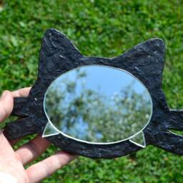 Spooky Black Cat, Gothic Mirror, Halloween Black Cat, Wall Hanging Cat Lover Gift, Head Art - thumbnail 2