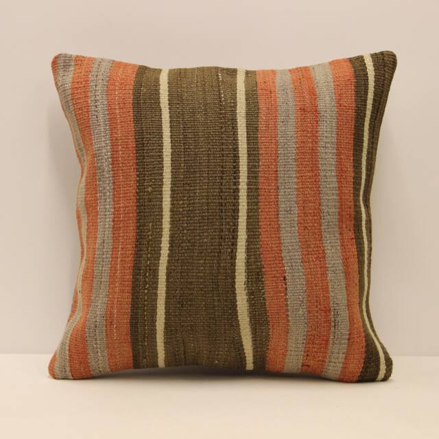 Vintage Turkish Kilim Pillow Cover Wool Minimalist Cushion - 18x18 In - image 1