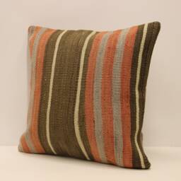 Vintage Turkish Kilim Pillow Cover Wool Minimalist Cushion - 18x18 In - thumbnail 3