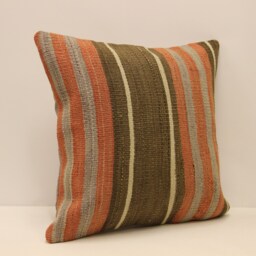 Vintage Turkish Kilim Pillow Cover Wool Minimalist Cushion - 18x18 In - thumbnail 2