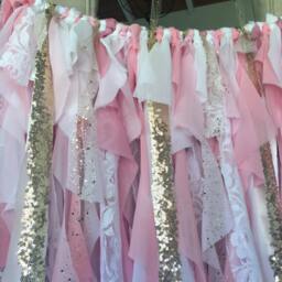 Pink & Gold Backdrop, First Birthday, Ribbon Curtains, Shabby Chic Curtains - thumbnail 3