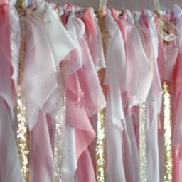 Pink & Gold Backdrop, First Birthday, Ribbon Curtains, Shabby Chic Curtains - thumbnail 2