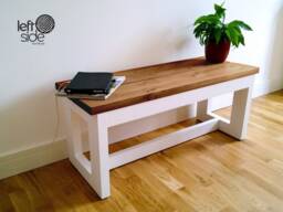 Wooden Entryway Bench Seat Painted Base, Pine Seat