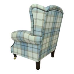 Queen Anne Wingback Chair Sky Blue Tartan Fireside Accent Chair - thumbnail 3